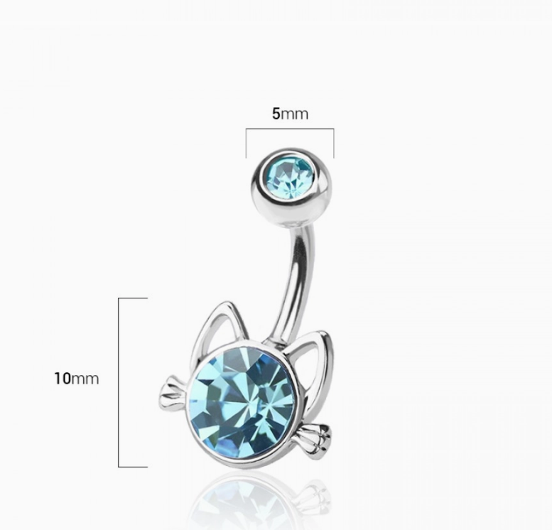 Kitty with Gem 316L Surgical Steel Navel Belly Ring