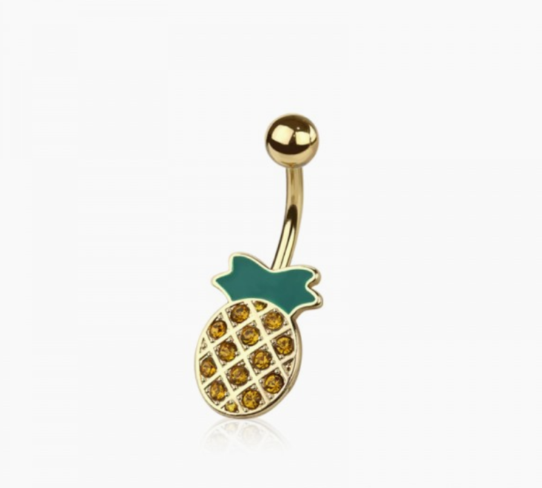 CZ Pineapple Belly Button Navel Ring
