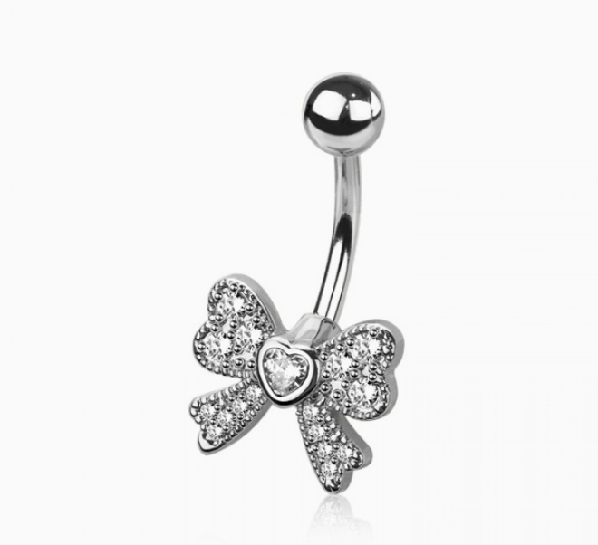 Multi CZ Ribbon Heart Belly Button