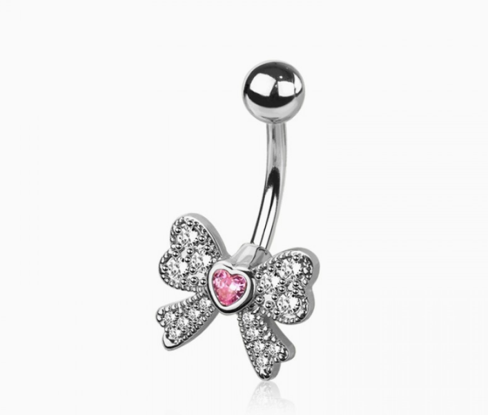 Multi CZ Ribbon Heart Belly Button