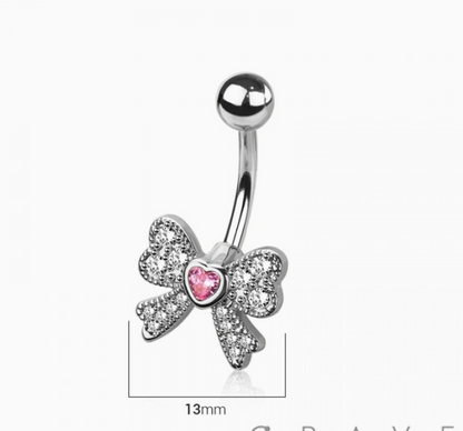Multi CZ Ribbon Heart Belly Button