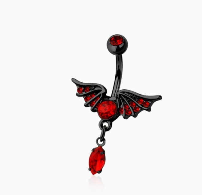 Red Gem Wings Belly Button Navel Ring
