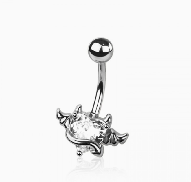 CZ Heart Angel Wings Belly Button