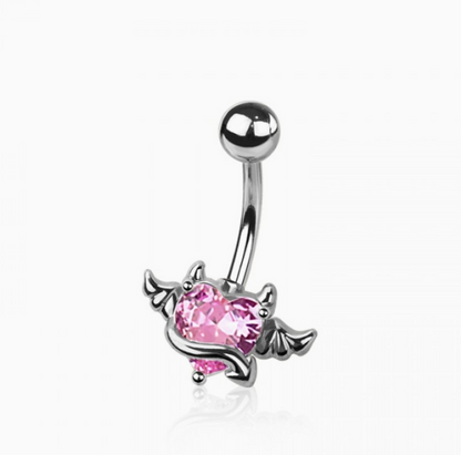 CZ Heart Angel Wings Belly Button