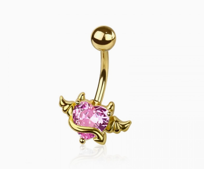 CZ Heart Angel Wings Belly Button