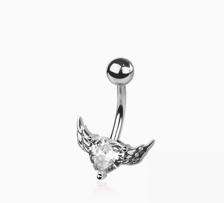 CZ Heart Wings Belly Button Navel Ring