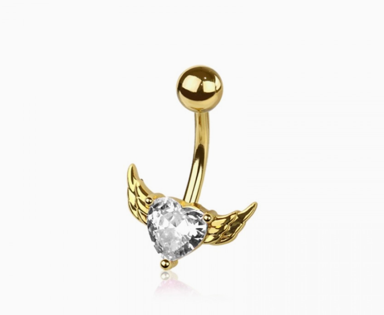 CZ Heart Wings Belly Button Navel Ring