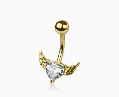 CZ Heart Wings Belly Button Navel Ring