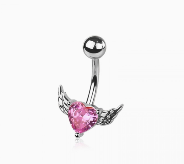 CZ Heart Wings Belly Button Navel Ring