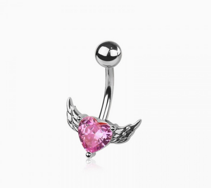 CZ Heart Wings Belly Button Navel Ring