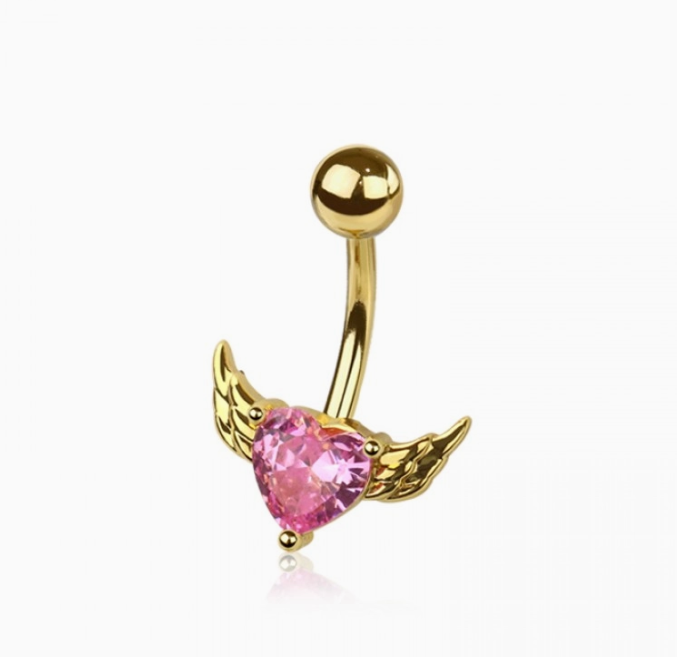 CZ Heart Wings Belly Button Navel Ring