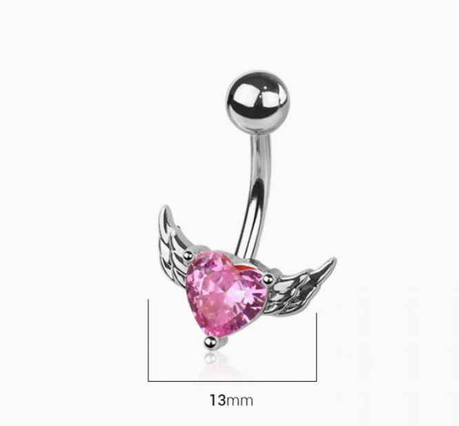 CZ Heart Wings Belly Button Navel Ring