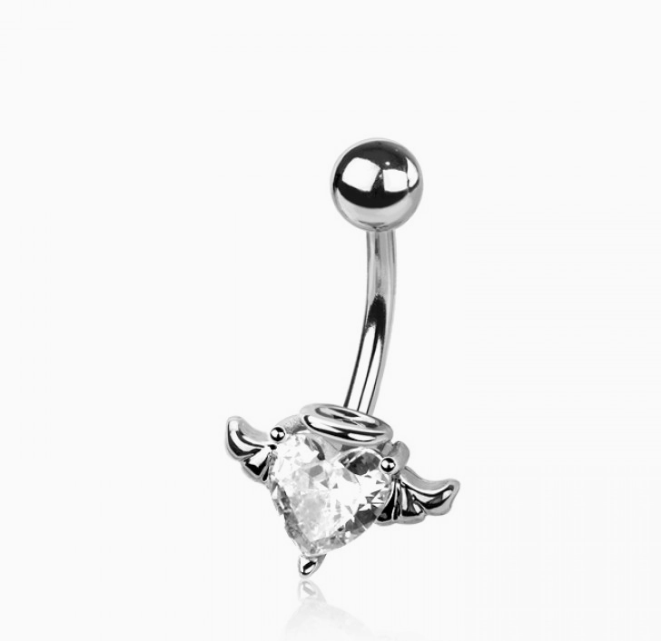 CZ Heart Angel Wings Belly Button Navel
