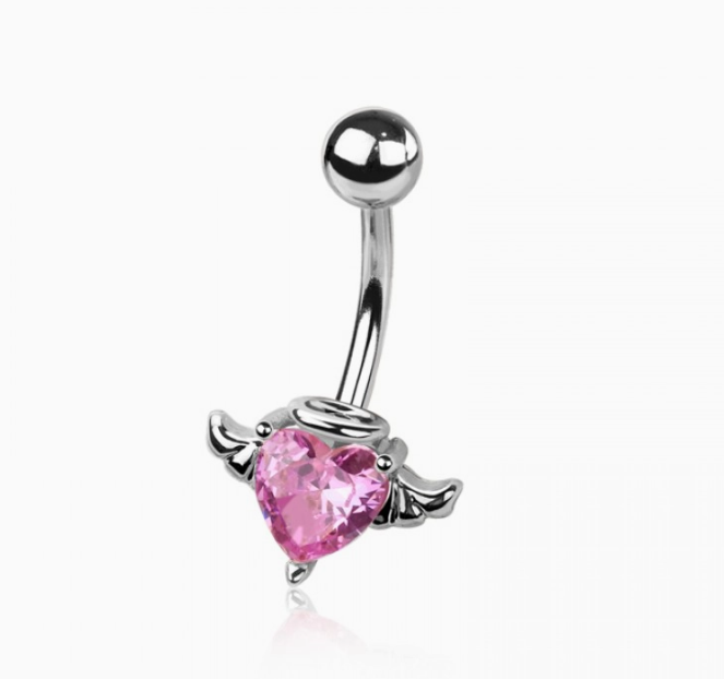 CZ Heart Angel Wings Belly Button Navel