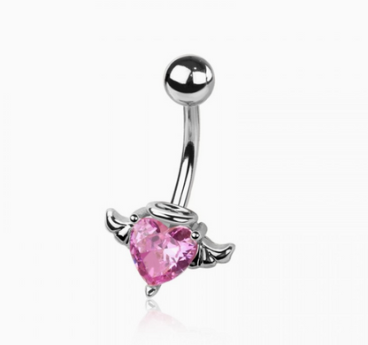 CZ Heart Angel Wings Belly Button Navel