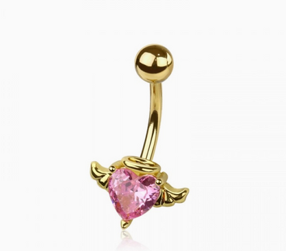 CZ Heart Angel Wings Belly Button Navel
