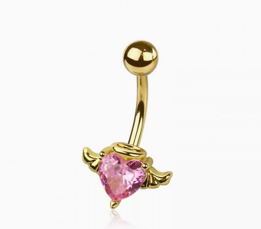 CZ Heart Angel Wings Belly Button Navel
