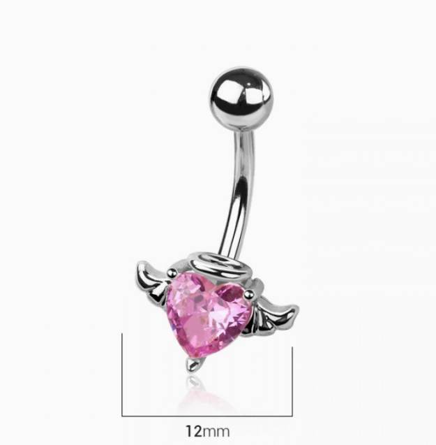 CZ Heart Angel Wings Belly Button Navel