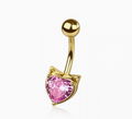 CZ Cat Heart Belly Button Navel Ring