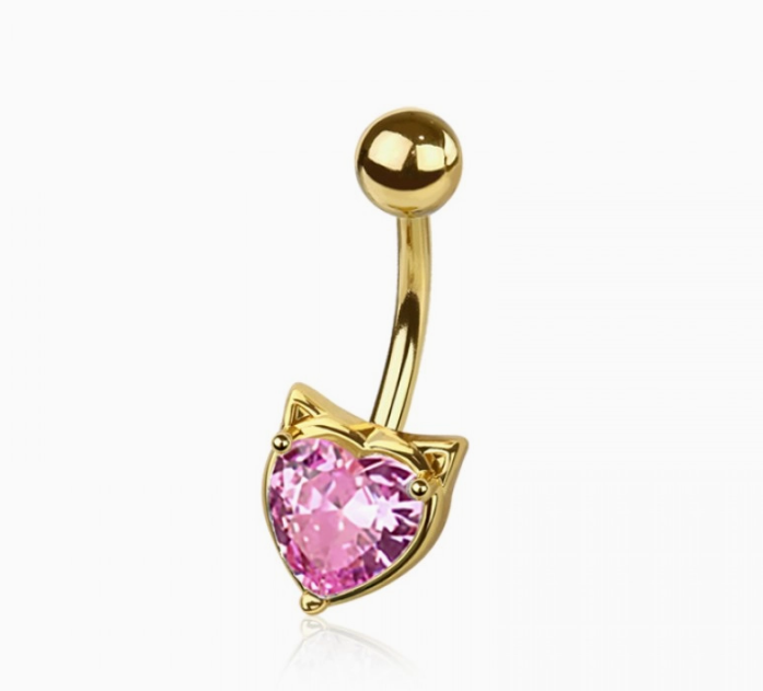 CZ Cat Heart Belly Button Navel Ring