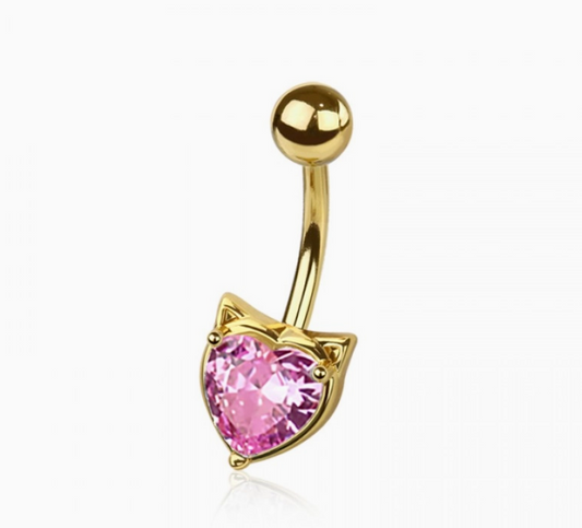 CZ Cat Heart Belly Button Navel Ring