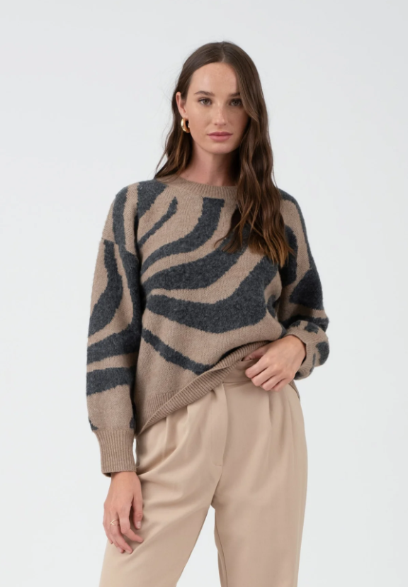 Zebra Print Long Sleeve Knit Sweater 