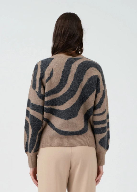 Zebra Print Long Sleeve Knit Sweater 