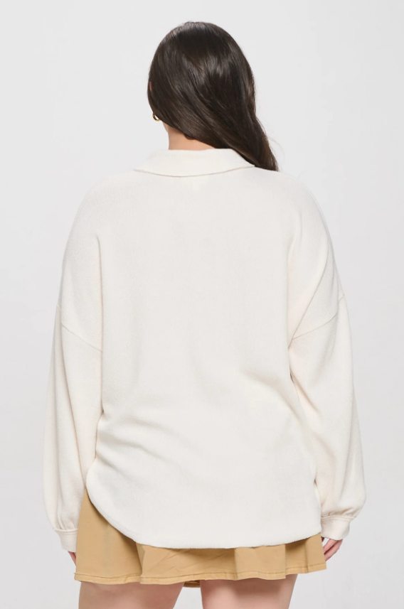 Plus Size Collared Raw Edge Knit Top