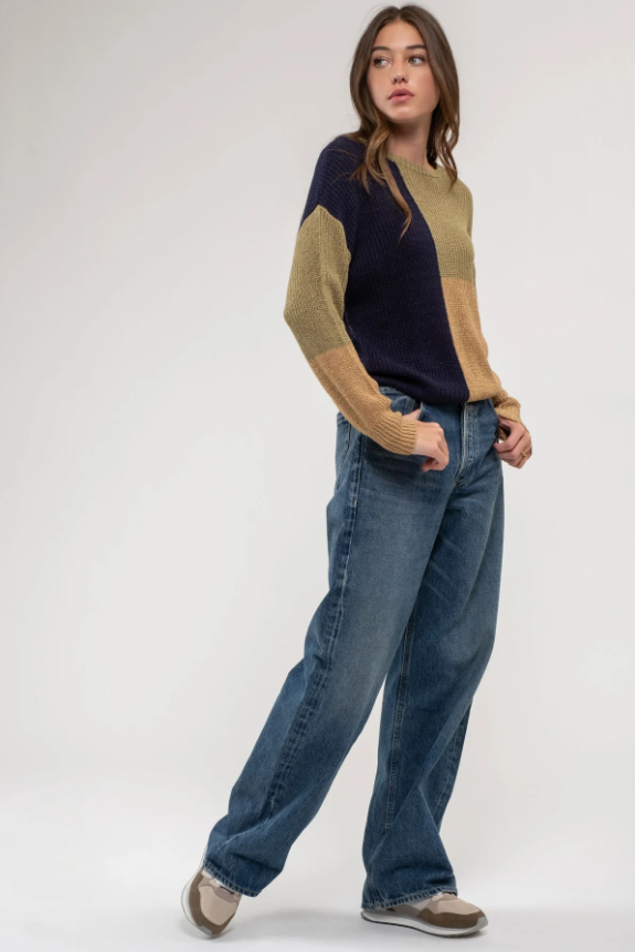 Colorblock Knit Pullover Sweater 