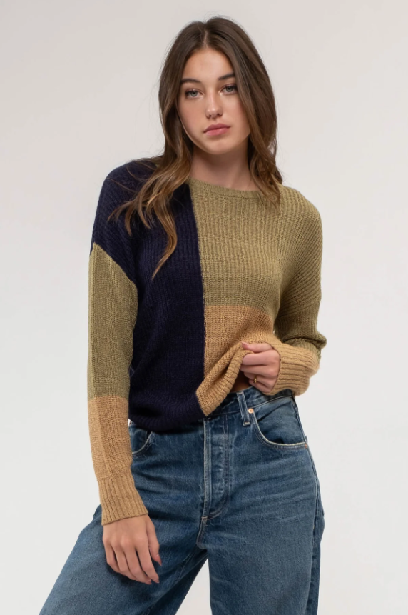 Colorblock Knit Pullover Sweater 