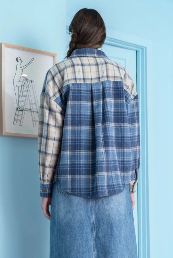 Plaid Patchwork Button Up Top 