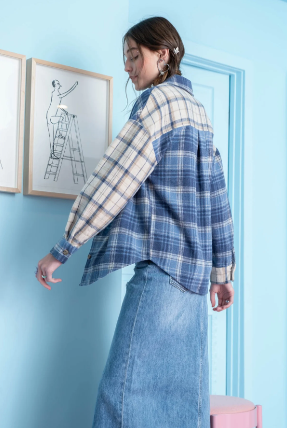 Plaid Patchwork Button Up Top 