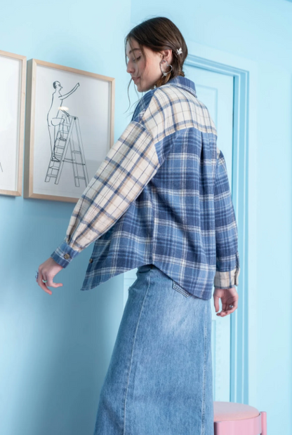 Plaid Patchwork Button Up Top 