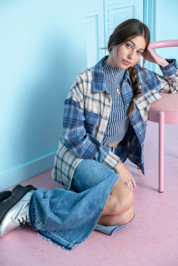 Plaid Patchwork Button Up Top 