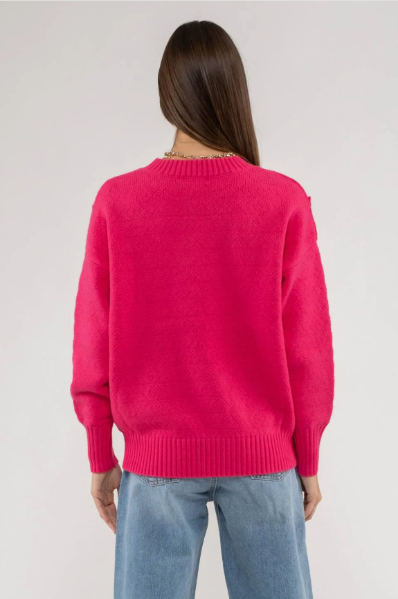 Button Tab Shoulder Pullover Sweater
