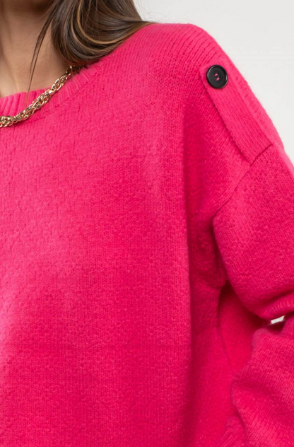 Button Tab Shoulder Pullover Sweater