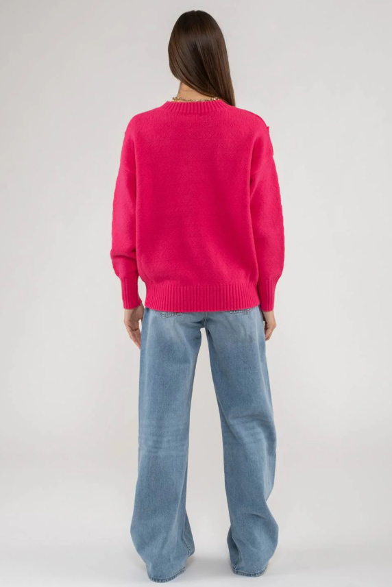 Button Tab Shoulder Pullover Sweater