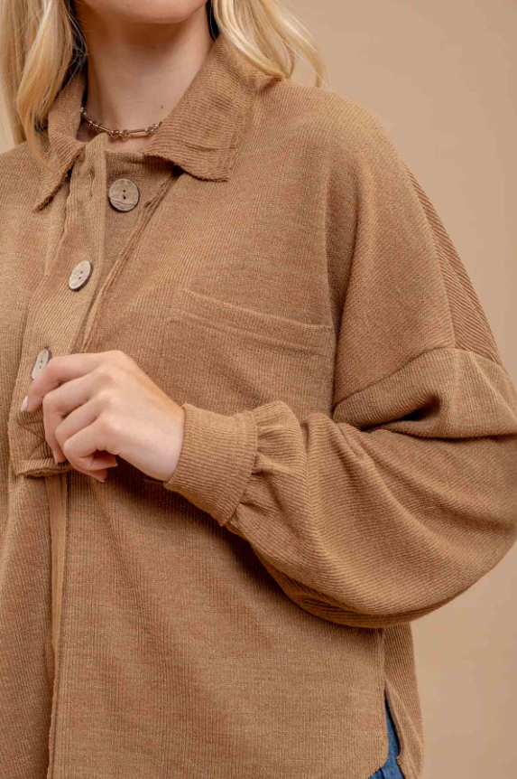 Collared Raw Edge Knit Top 