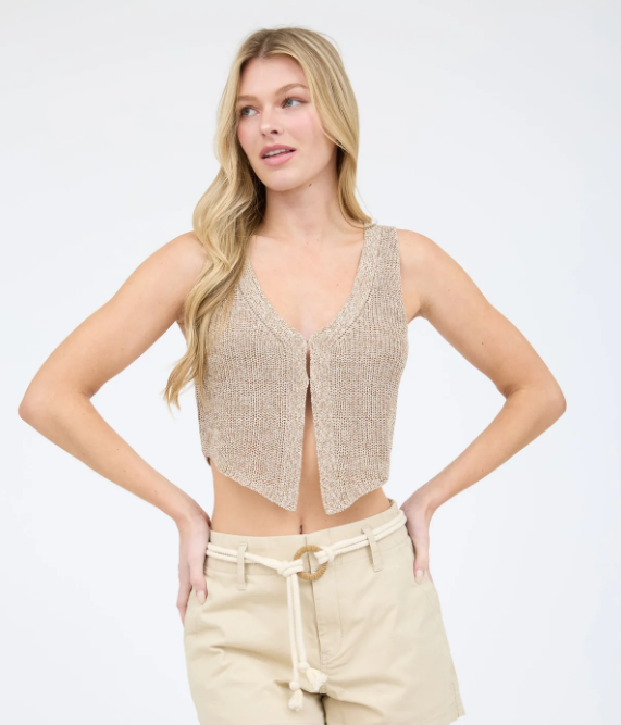 Front Hook Cropped Knit Cardigan Vest 