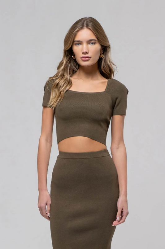 Square Neck Sweater Knit Crop Top