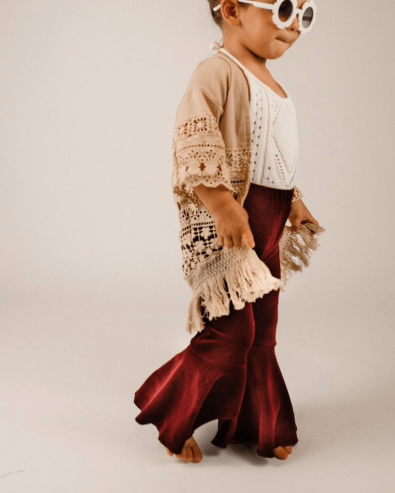 Girls Lina Pleated Velour Bell Bottoms