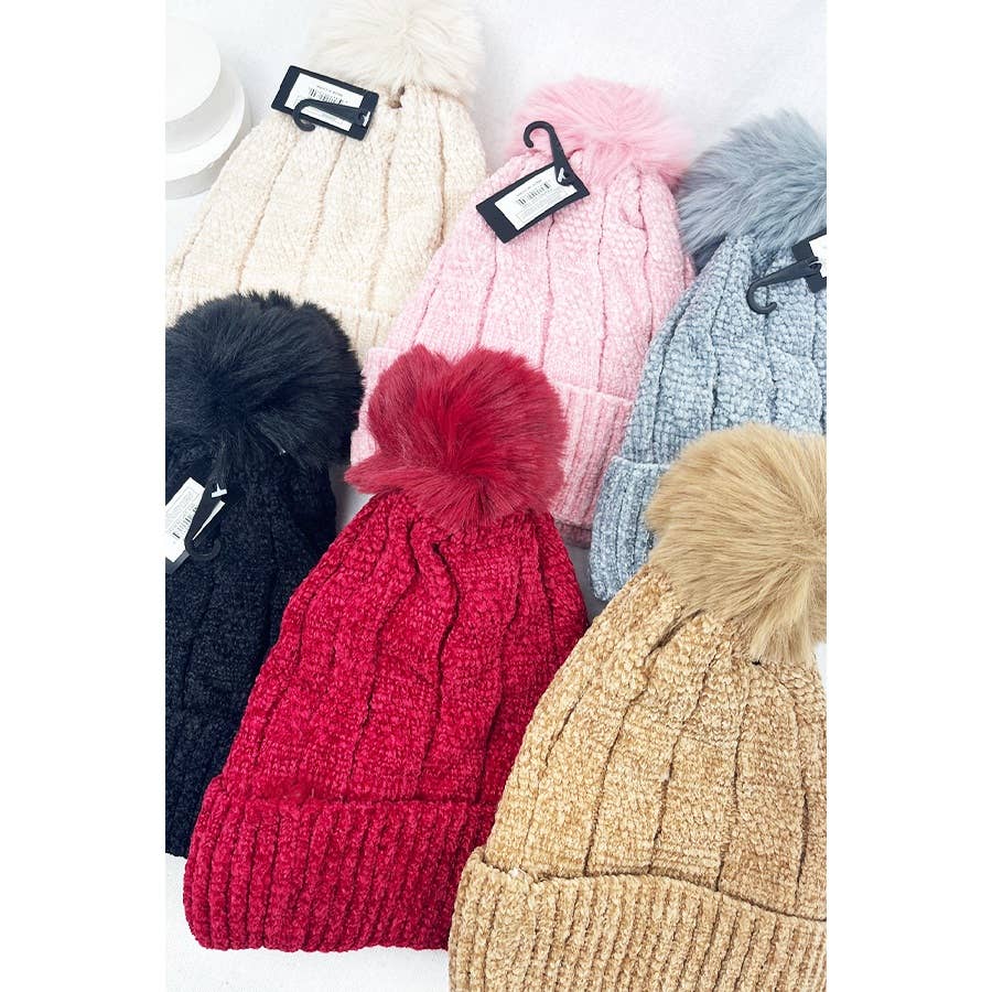 Double Layer Winter Cable Knit Pompom Beanie