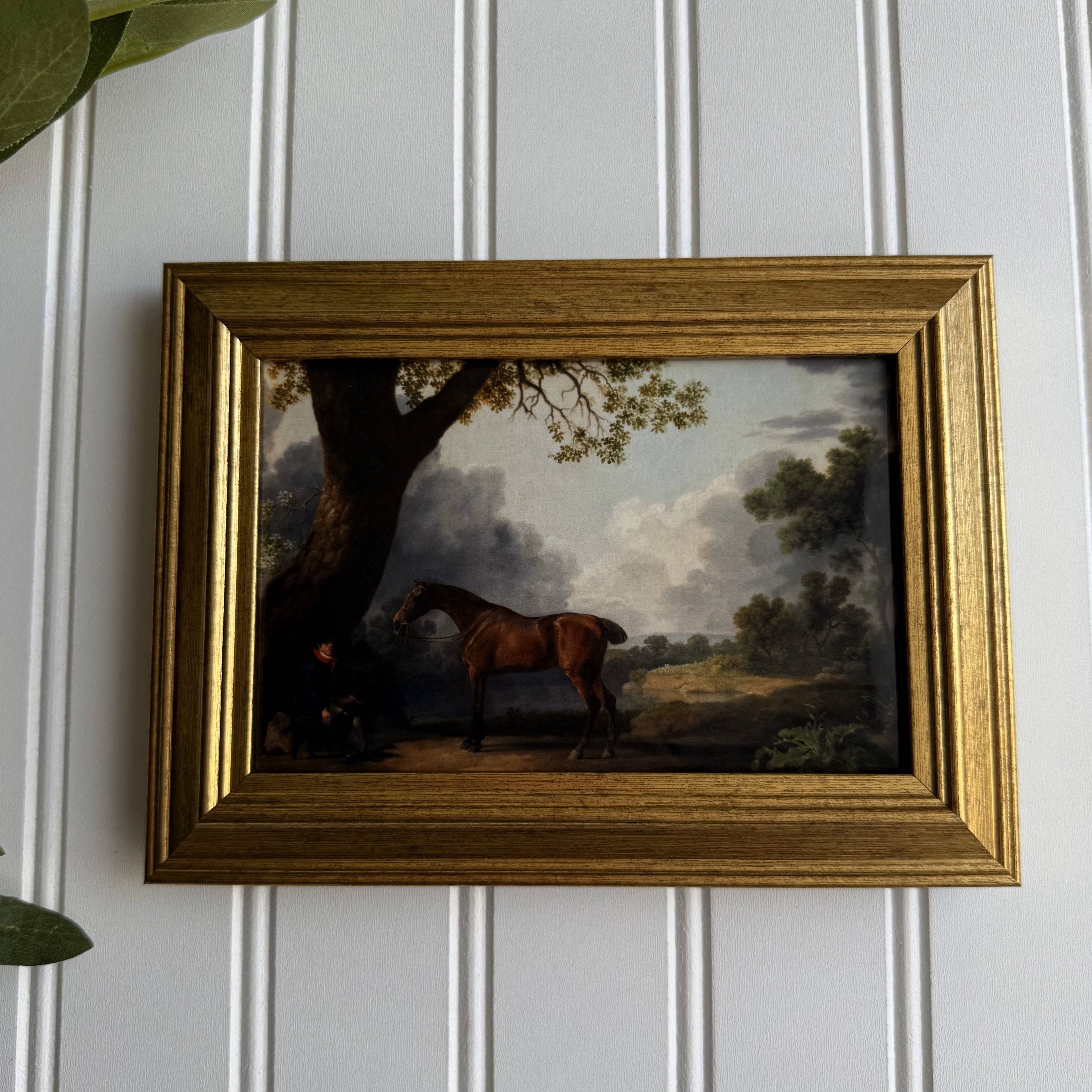 Vintage Style landscape and horse Art Print Framed