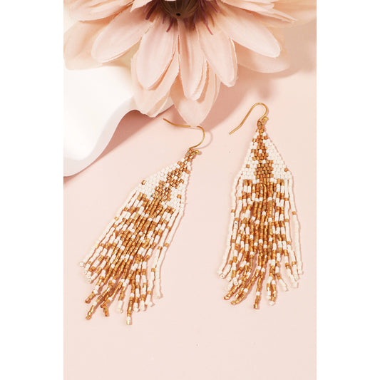 Boho Seed Beaded Triangular Fringe Earrings.