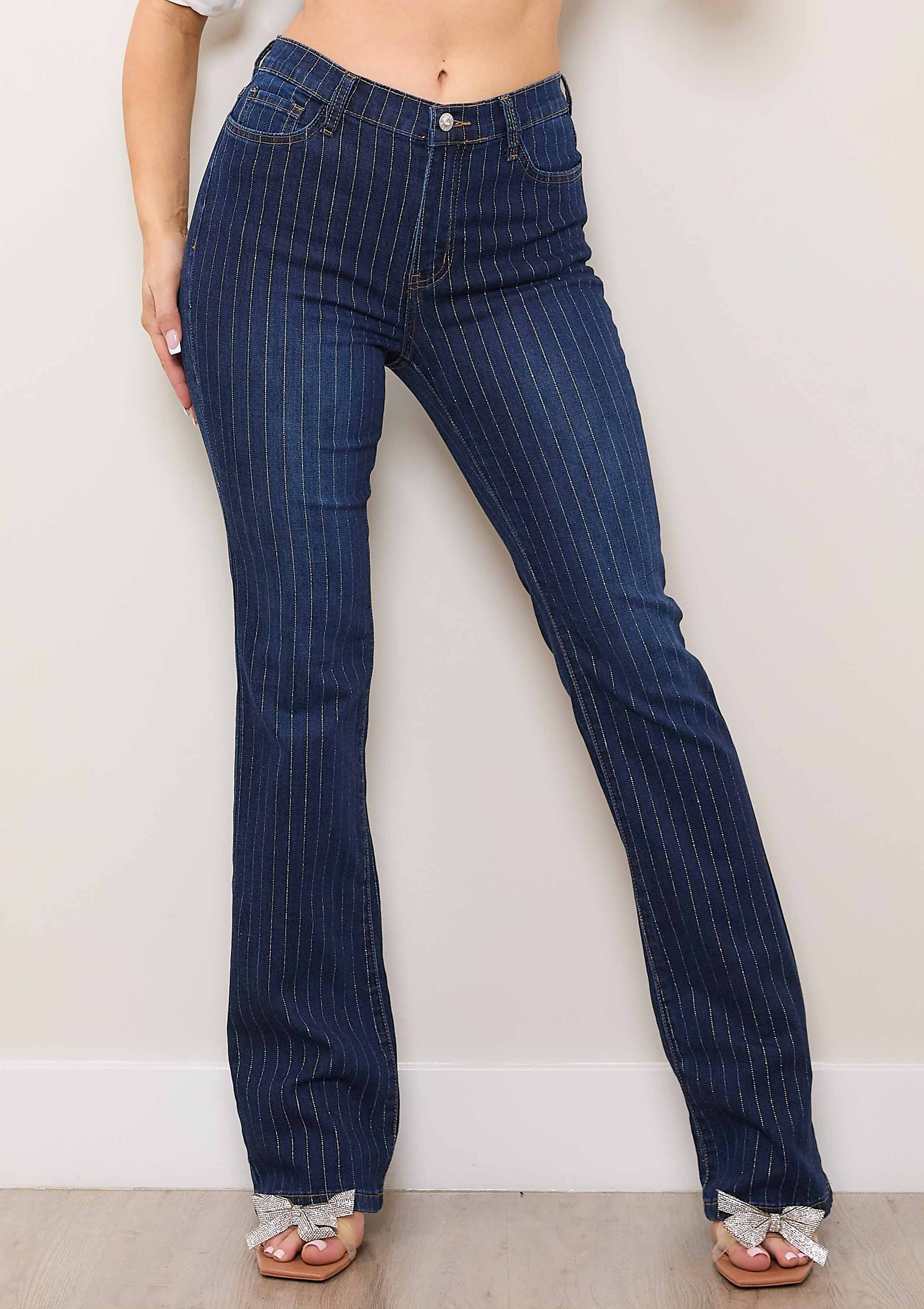 Metallic Stripe Bootcut Pants