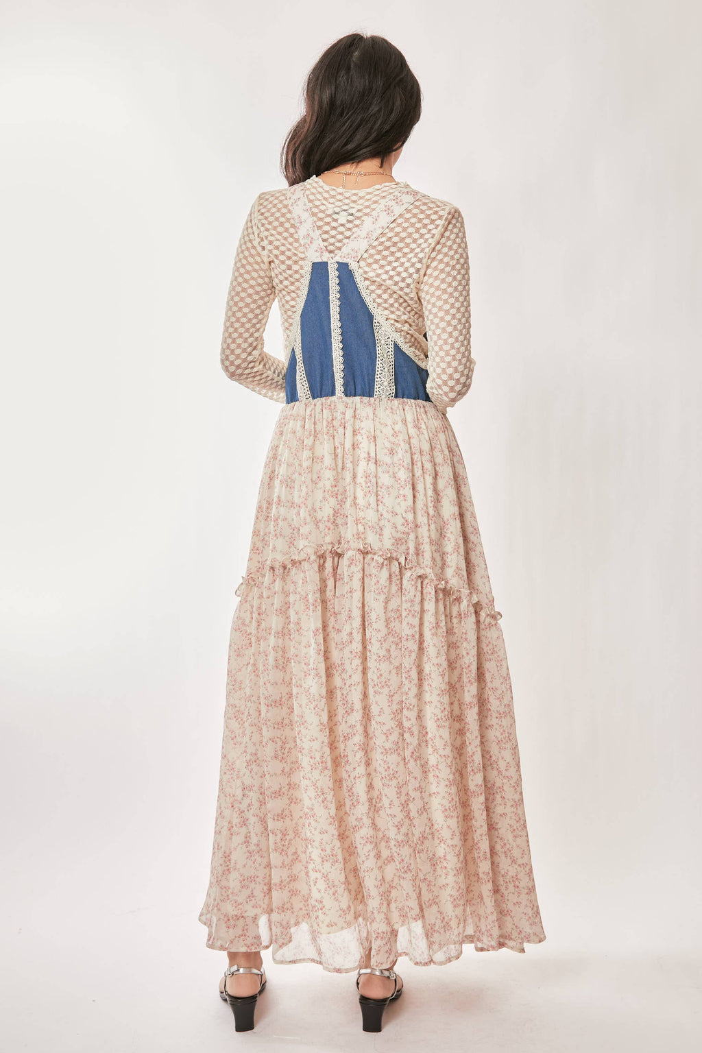 Denim w/Lace Overall Midi Dress