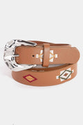 Boho Embroidered Pattern Vegan Leather Belt