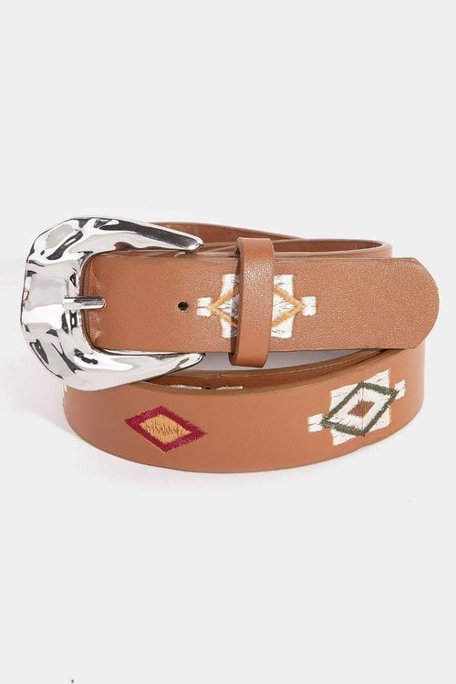 Boho Embroidered Pattern Vegan Leather Belt