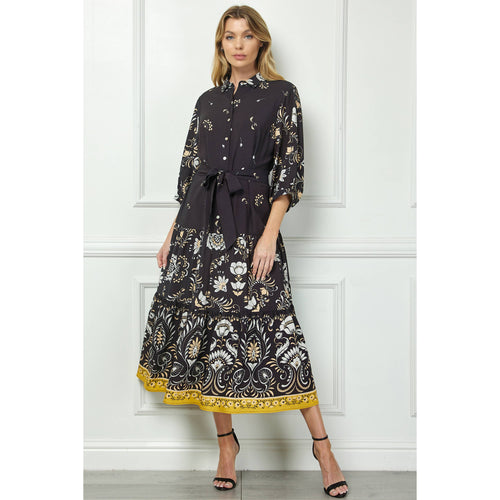 Bottom Border Print Button Down Dress