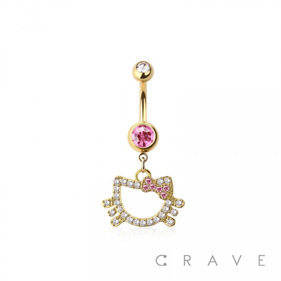 CZ Cat Dangle Belly Button Navel Ring 